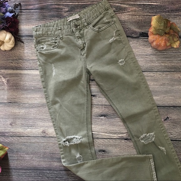 Free People Denim - Free People olive green distressed jeans